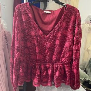 Red Lace Peplum Top